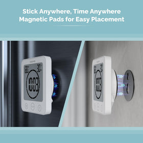 KADAMS Shower Clock wall mount and stand options shown in a bathroom