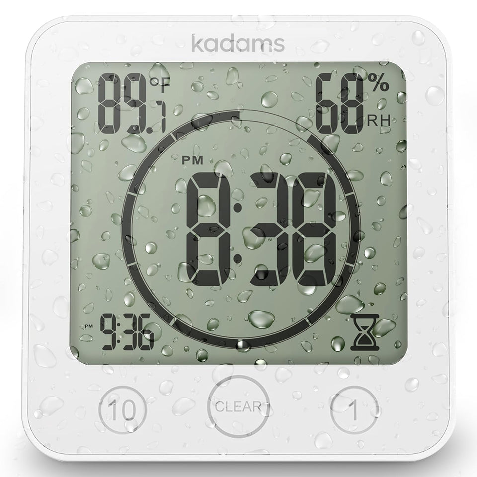 KADAMS Shower Clock waterproof digital timer in a bathroom setting for precise timing