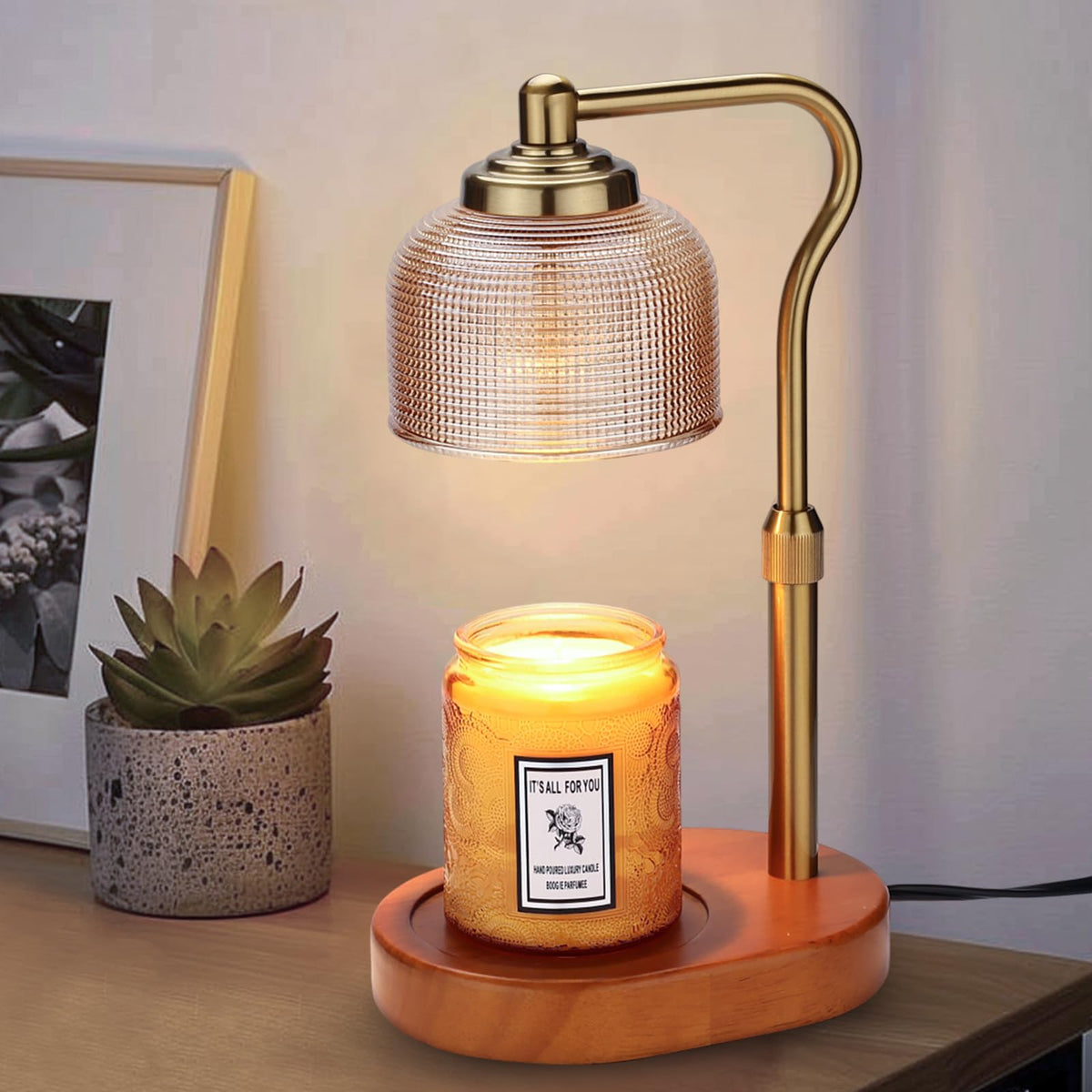 Kadrama candle warmer lamp on a bedside table creates cozy ambience.