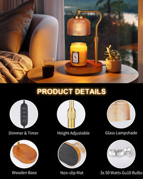 Kadrama candle warmer lamp side view highlighting adjustable height for jar candles.