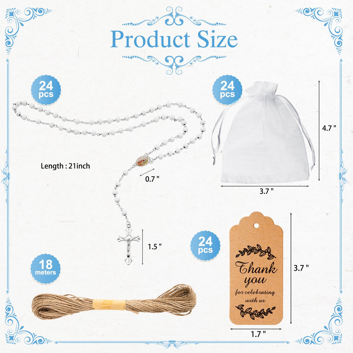 KaGrbves rosaries featuring Our Lady image add a spiritual touch to First Communion celebrations.