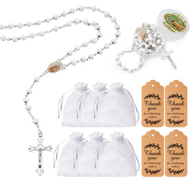 KaGrbves Virgen de Guadalupe rosary pack with silver beads, ideal for Baptism favors and keepsakes.