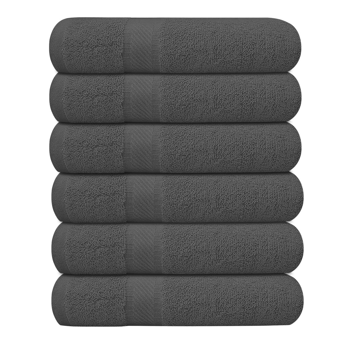 KAHAF COLLECTION six-pack bath towels folded in grey for daily luxury