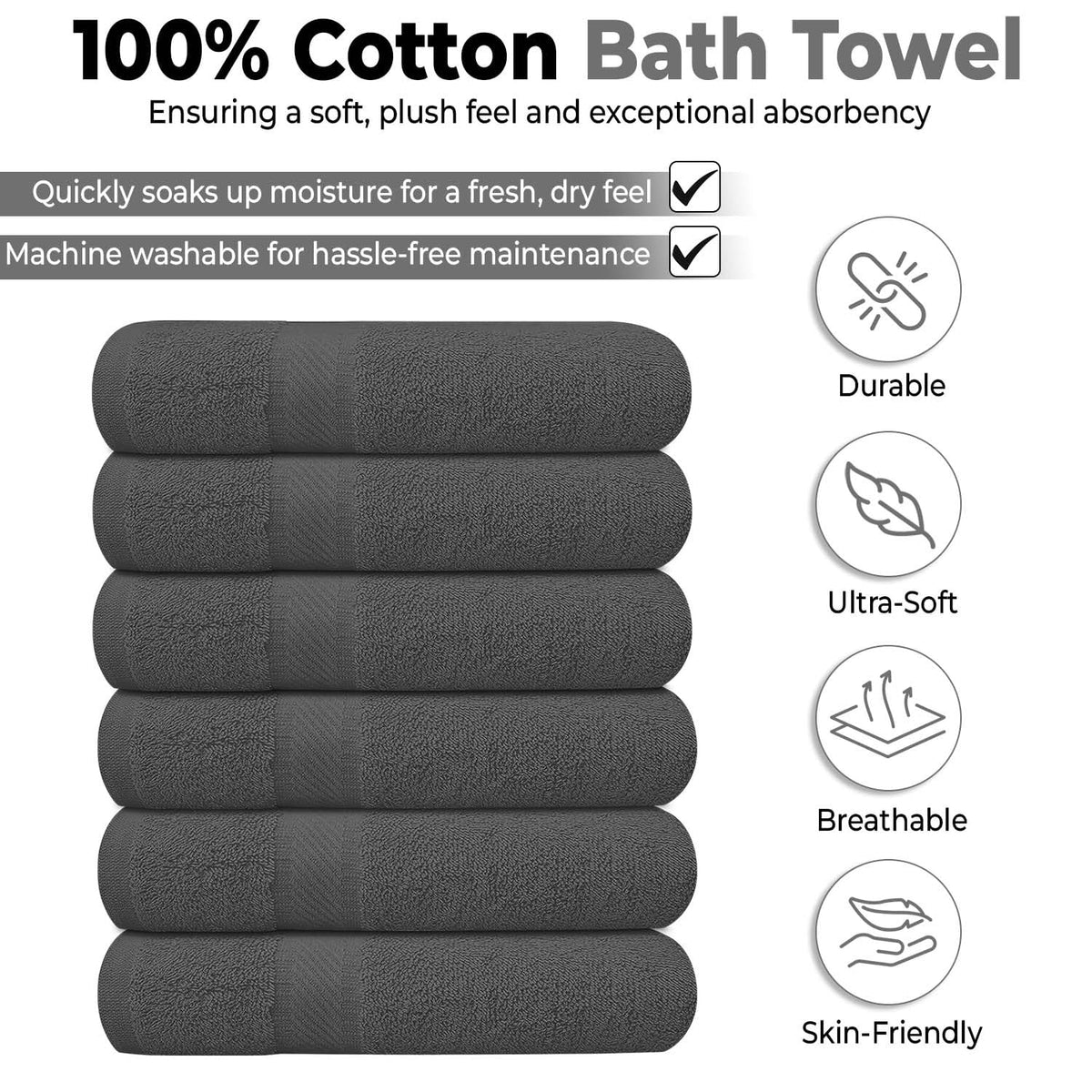 KAHAF COLLECTION towels stacked in grey show softness and absorbency