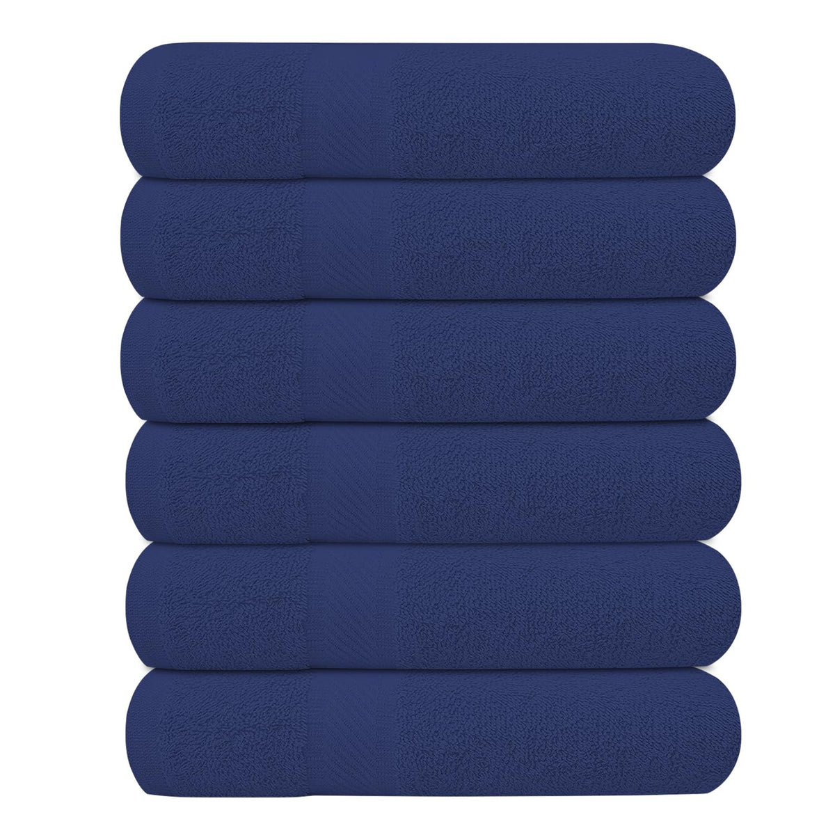 KAHAF COLLECTION 6-pack bath towels folded in navy for everyday softness and quick drying.