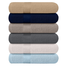 KAHAF COLLECTION six-pack bath towels laid flat to show lightweight cotton feel and absorbency