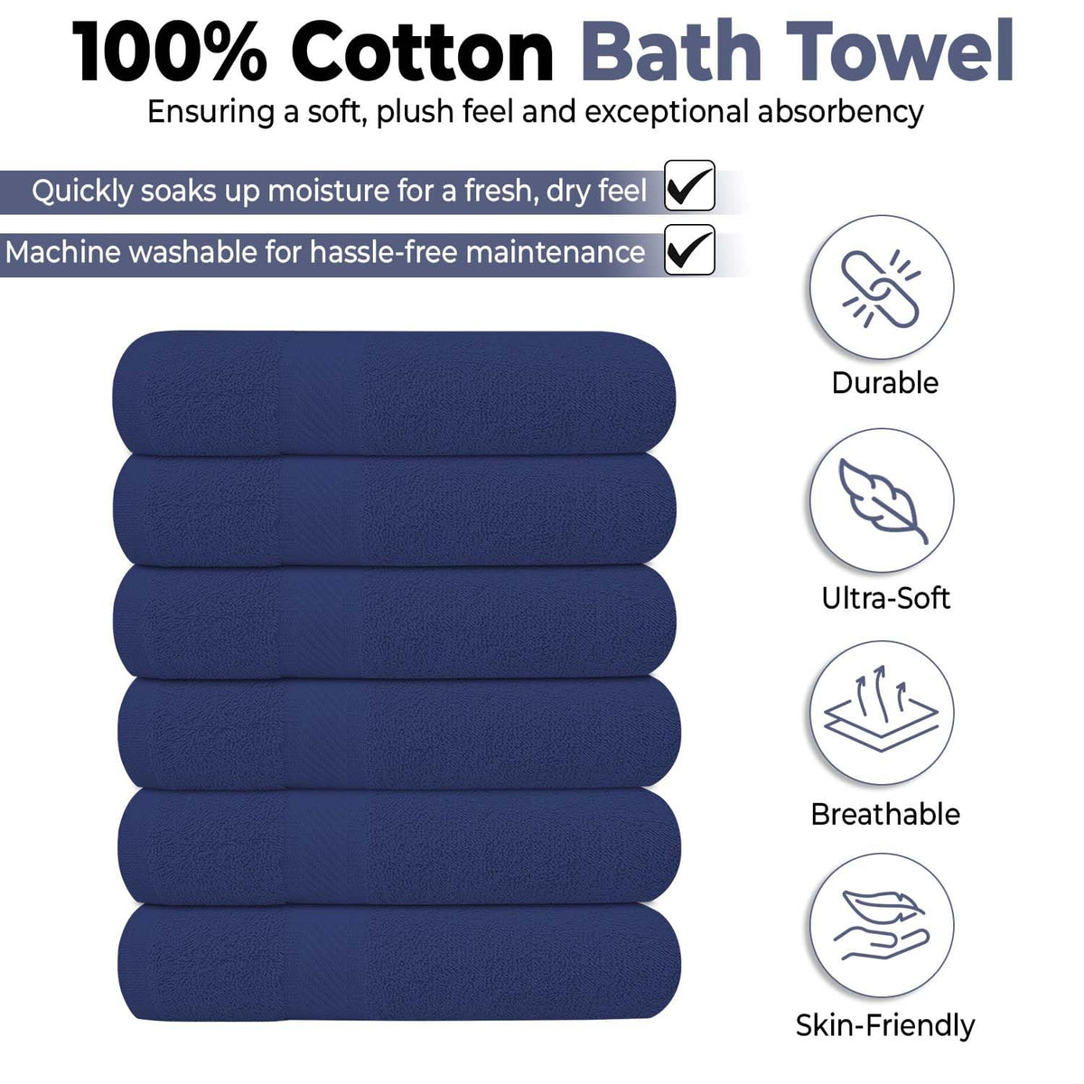 KAHAF COLLECTION navy towels demonstrating high absorbency and fast drying for home use.