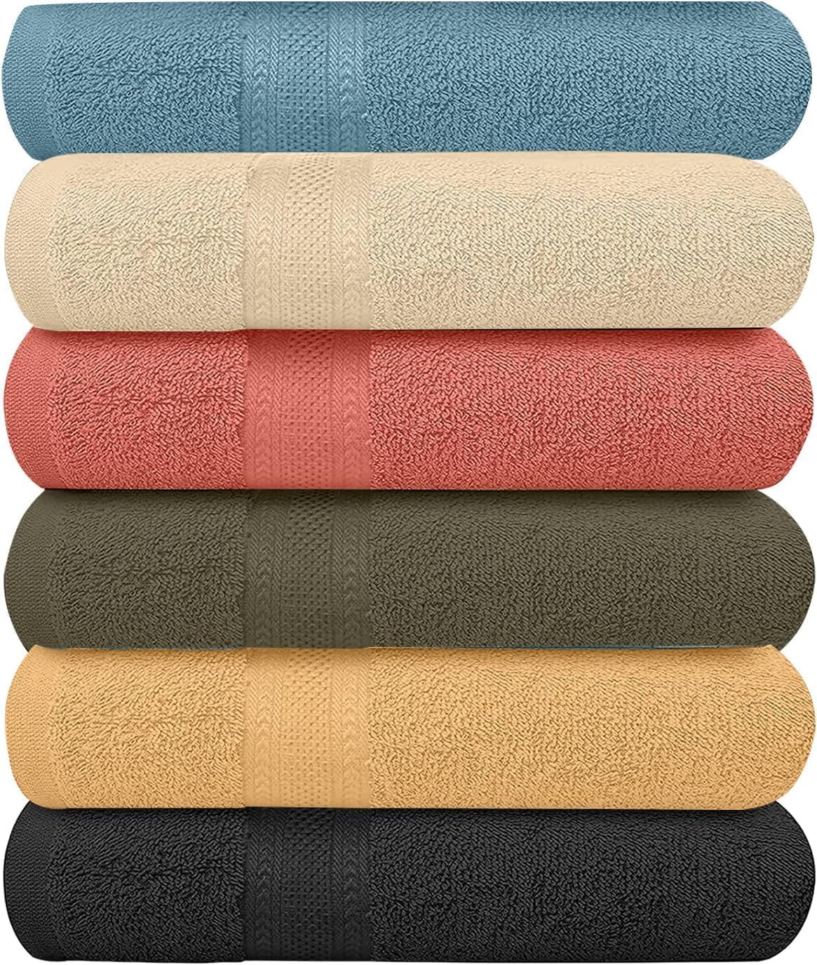 KAHAF COLLECTION 6 pack bath towels 27x54 closeup, soft and highly absorbent.