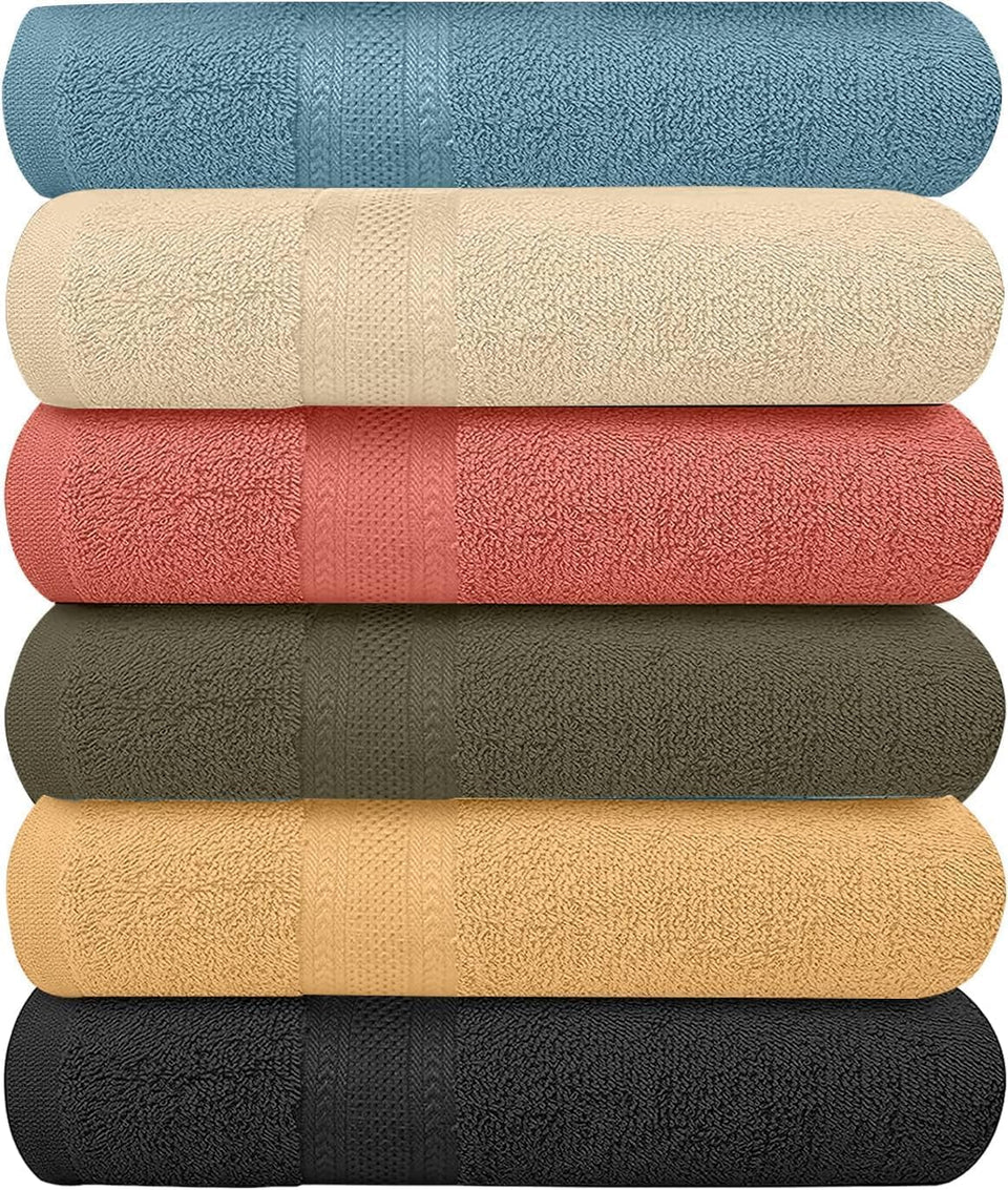 KAHAF COLLECTION 6 pack bath towels 27x54 closeup, soft and highly absorbent.