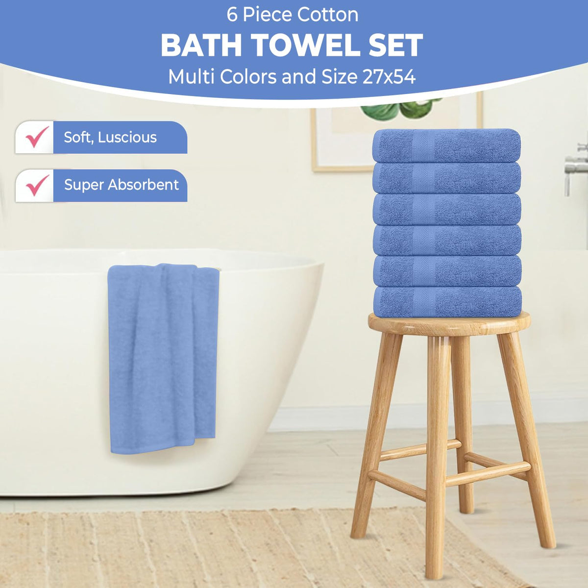 KAHAF Collection blue towel with high absorbency for gym and bath.