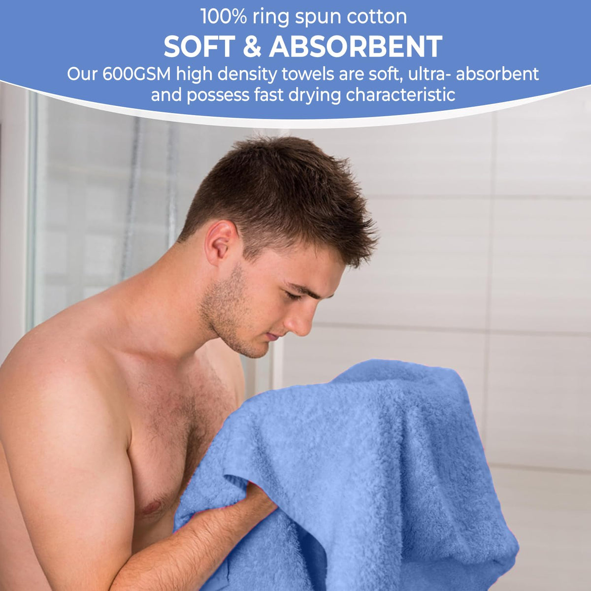 KAHAF Collection blue towels are machine washable and easy to care for.