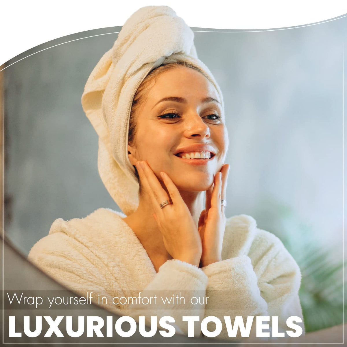 Care label on KAHAF COLLECTION towels showing cold wash and low heat drying