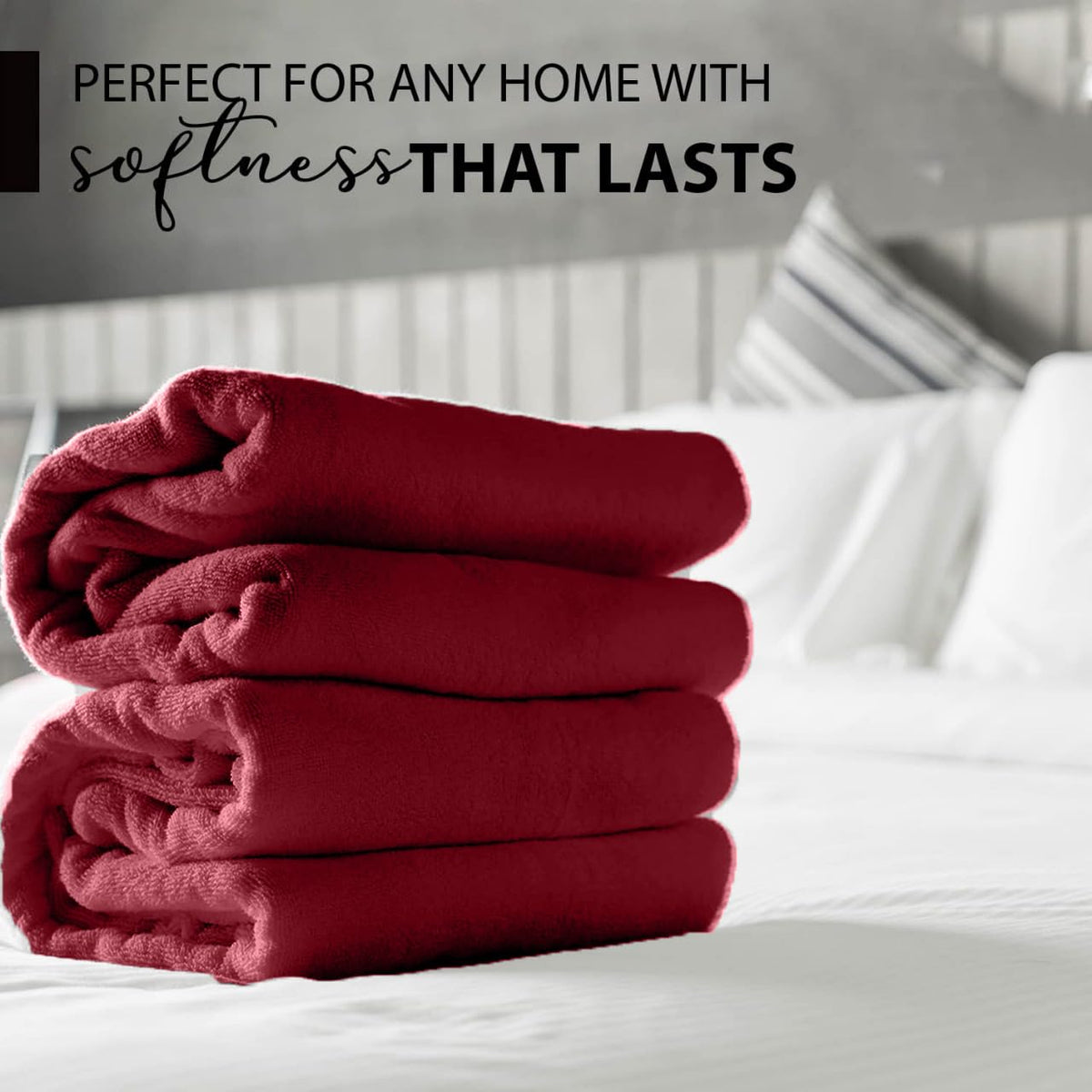KAHAF COLLECTION six-pack towels on display emphasize oversized coverage for gym or pool.