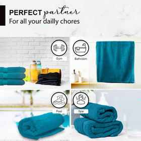 KAHAF COLLECTION teal towel bathroom display emphasizing luxury softness and absorbency
