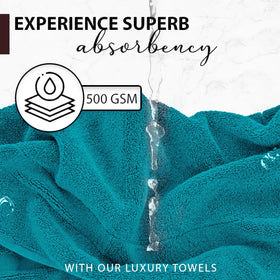 KAHAF COLLECTION teal towel shown in gym bag for travel and poolside refresh