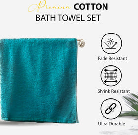 KAHAF COLLECTION teal towel hanging to illustrate quick drying fabric and plush touch