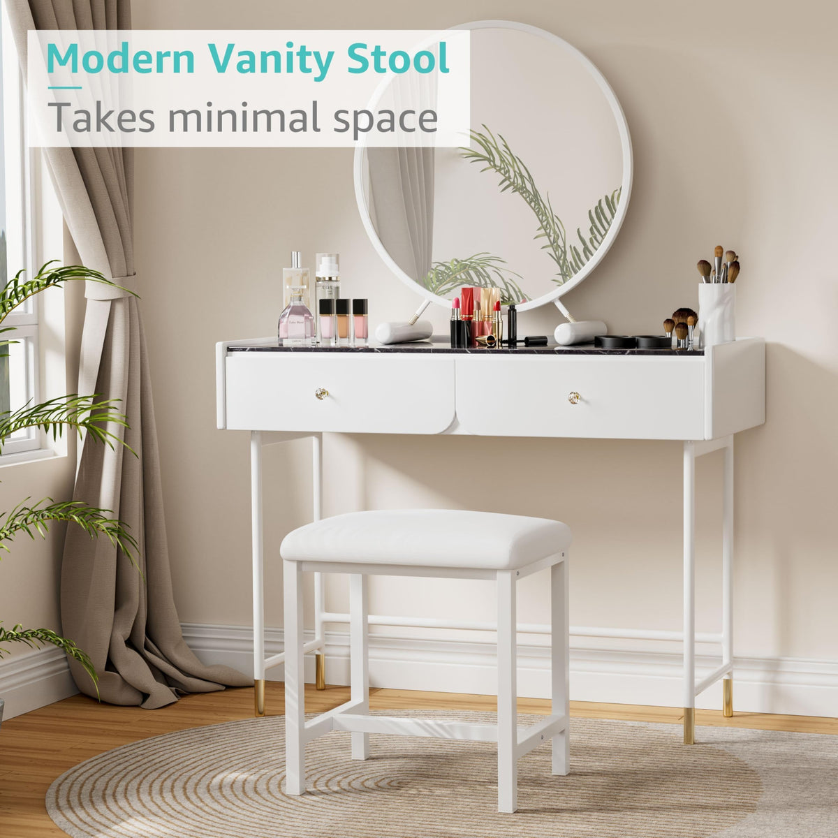 KAI-ROAD makeup seat doubles as a foot rest for relaxing routines.