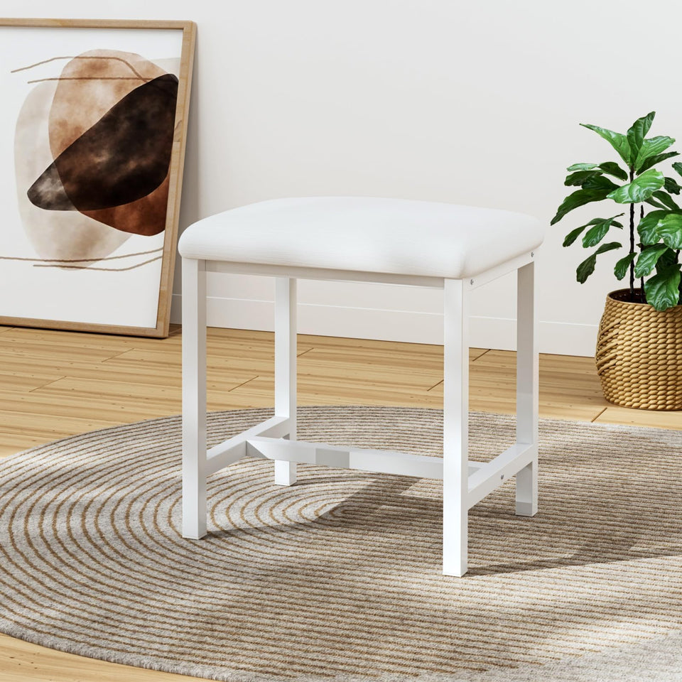 KAI-ROAD small vanity stool with white cushion, ideal for compact spaces and cozy mornings.
