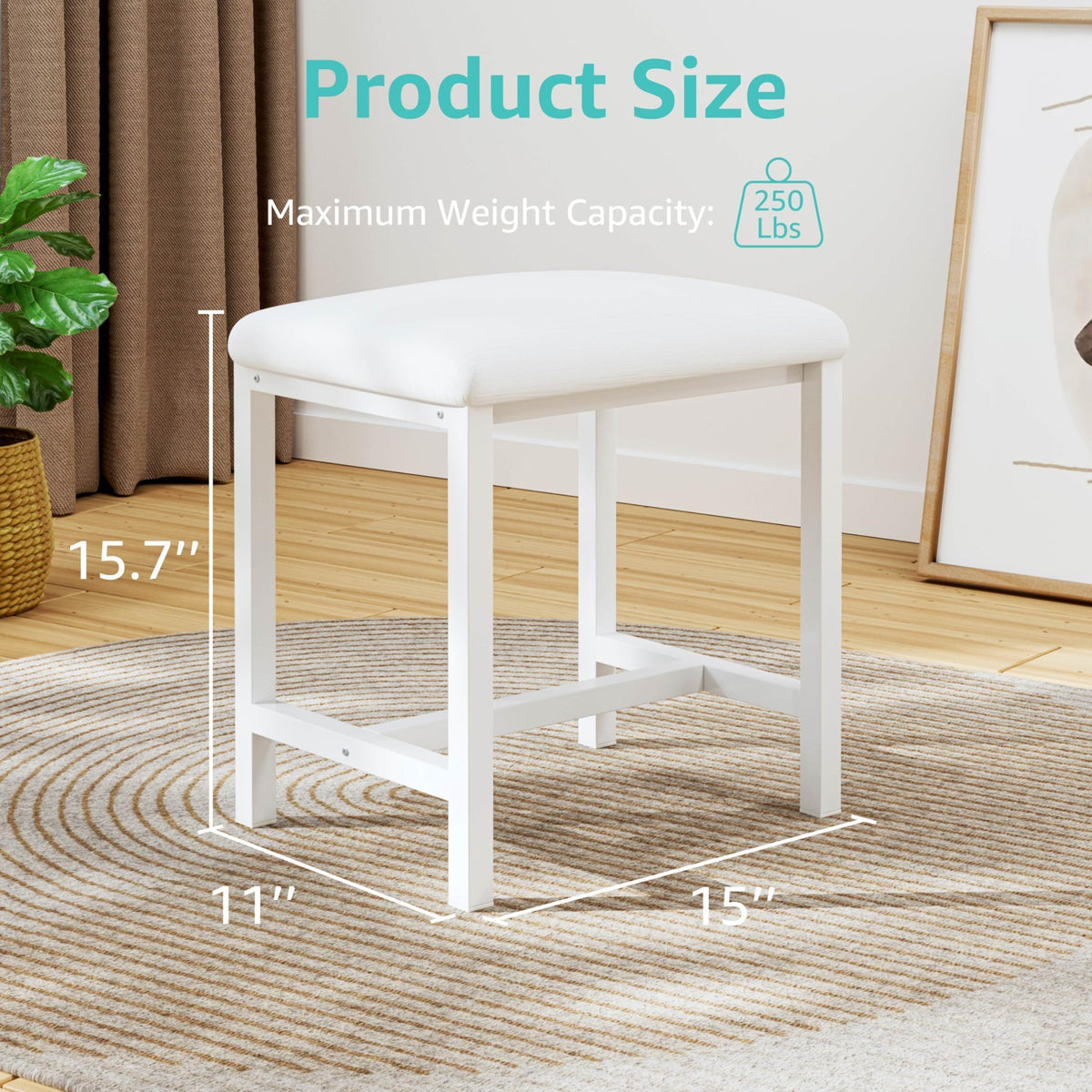 KAI-ROAD vanity chair with compact design fits tight spaces in bedrooms and bathrooms.