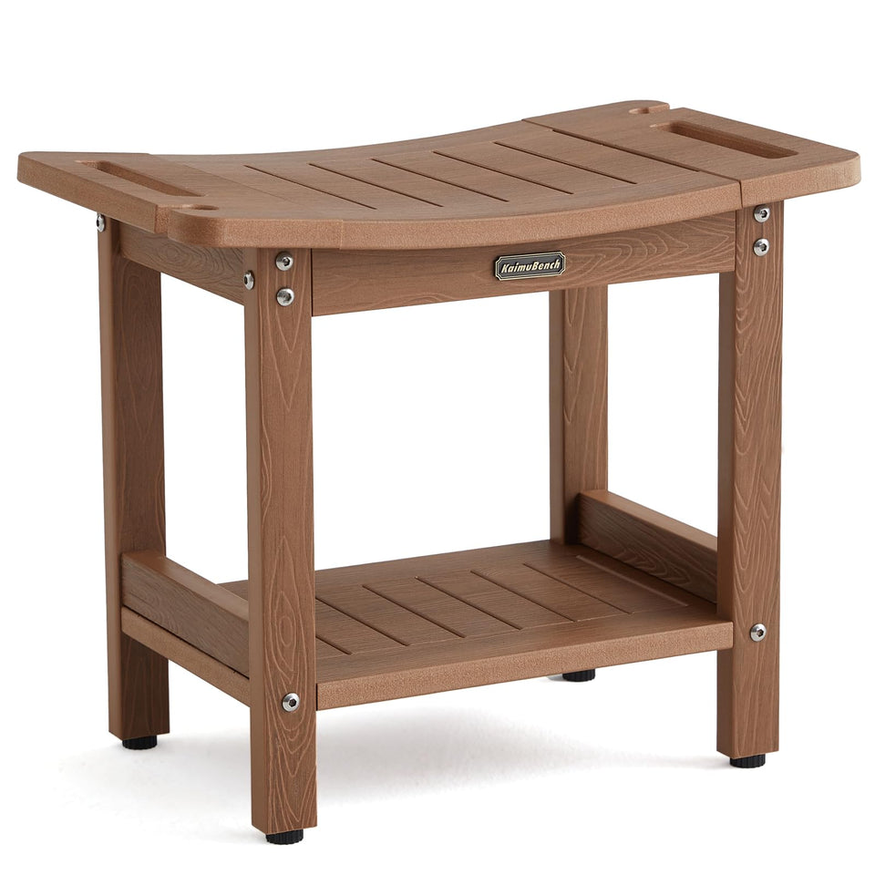 KaimuBench poly shower stool inside shower with waterproof design