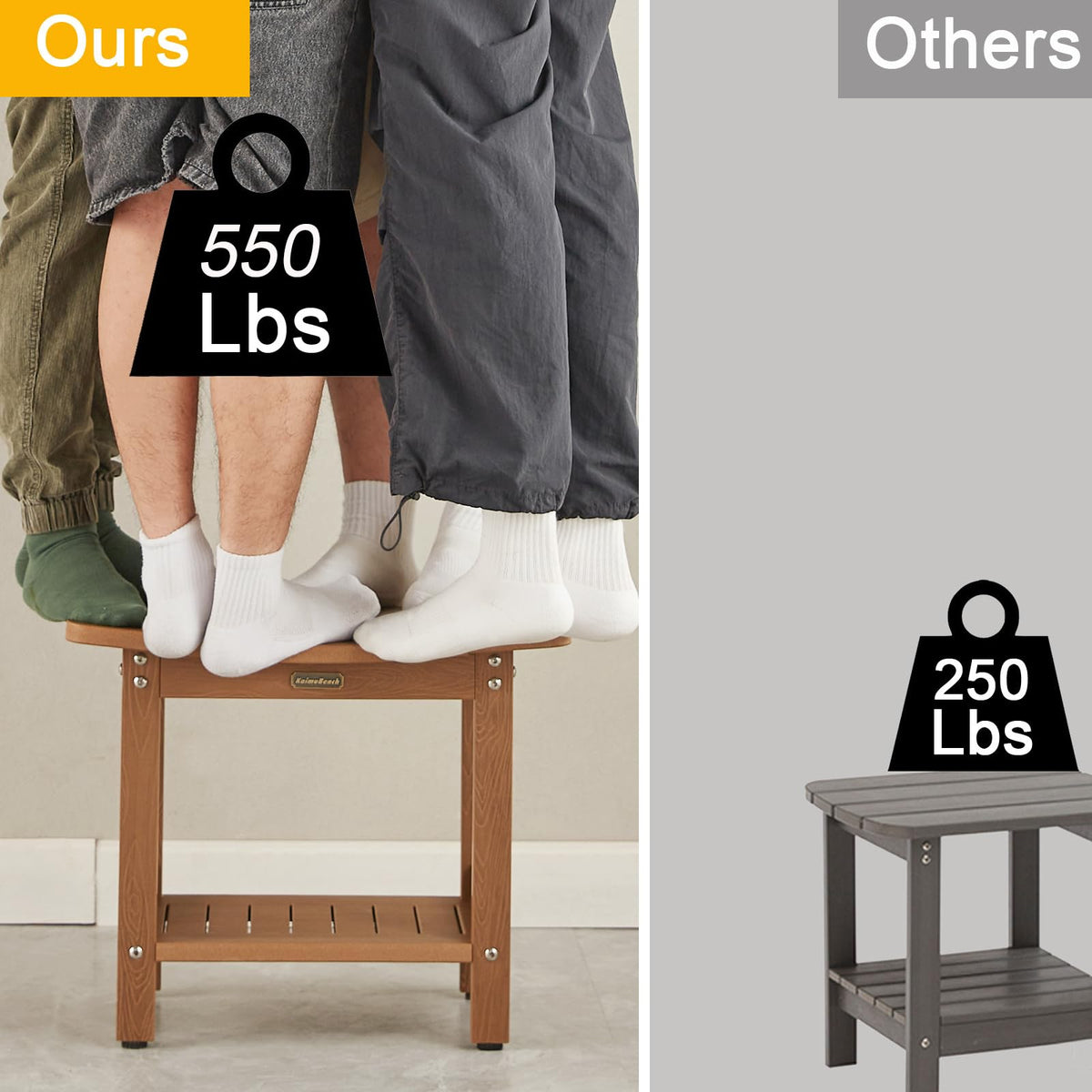 KaimuBench stool with storage shelf for shower essentials