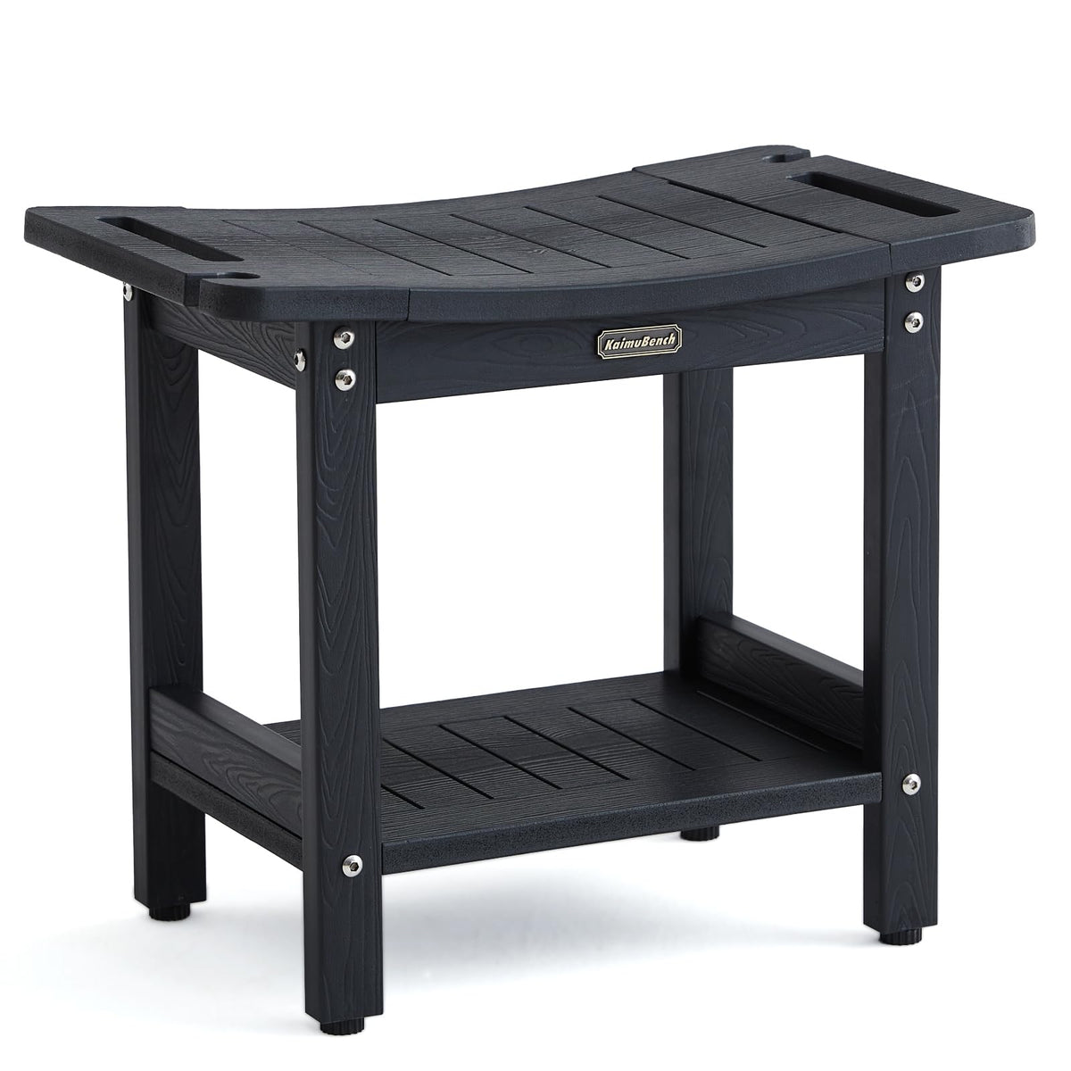 KaimuBench shower bench with handles and head holder for safe, comfortable shaving