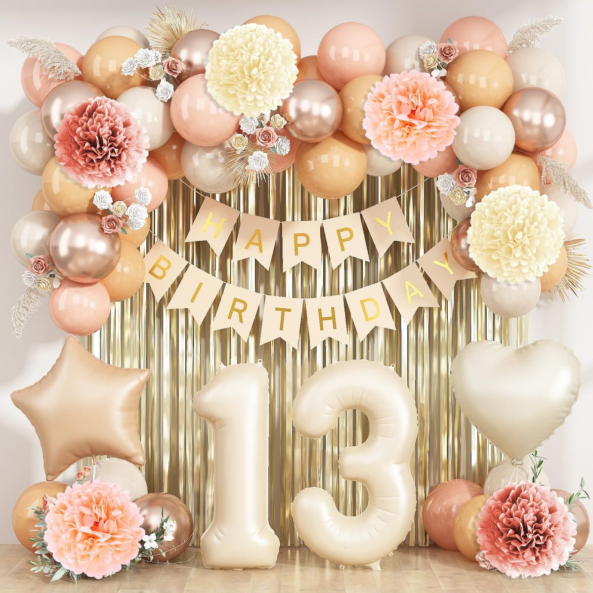 KAINSY beige 13-balloon creates chic milestone decor