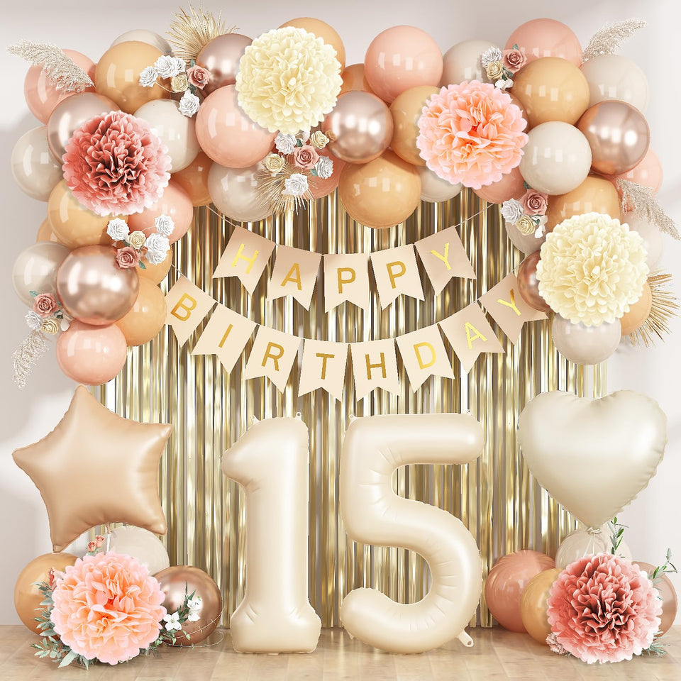 KAINSY beige 15-number balloon for elegant milestone photos
