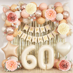 KAINSY beige 60th birthday balloon with the numeral 60 for an elegant milestone celebration.