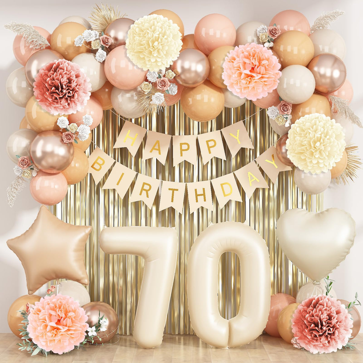 KAINSY beige 70-number balloon for elegant milestone celebrations and milestone photos