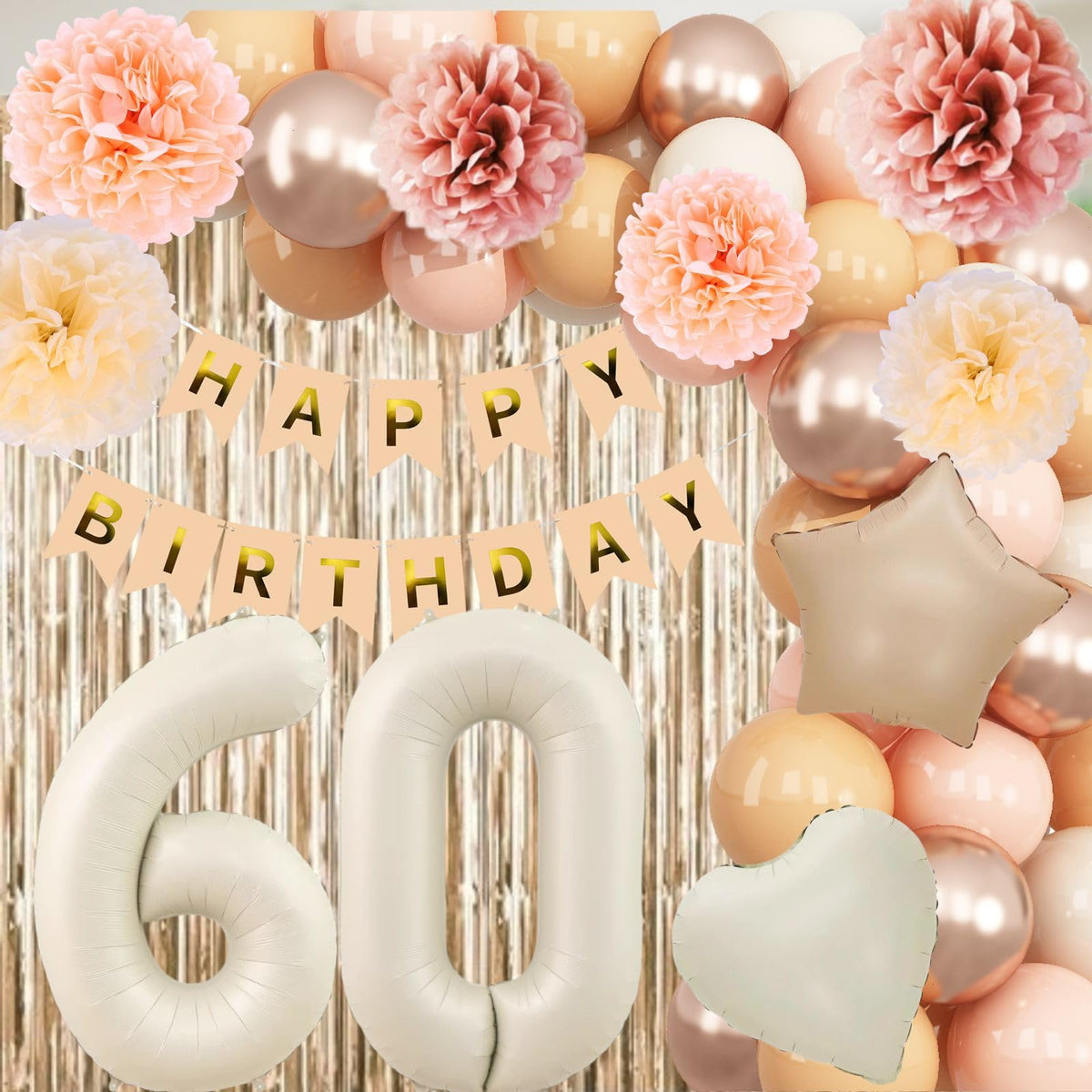 KAINSY dusty pink paper pom poms add soft, festive texture.