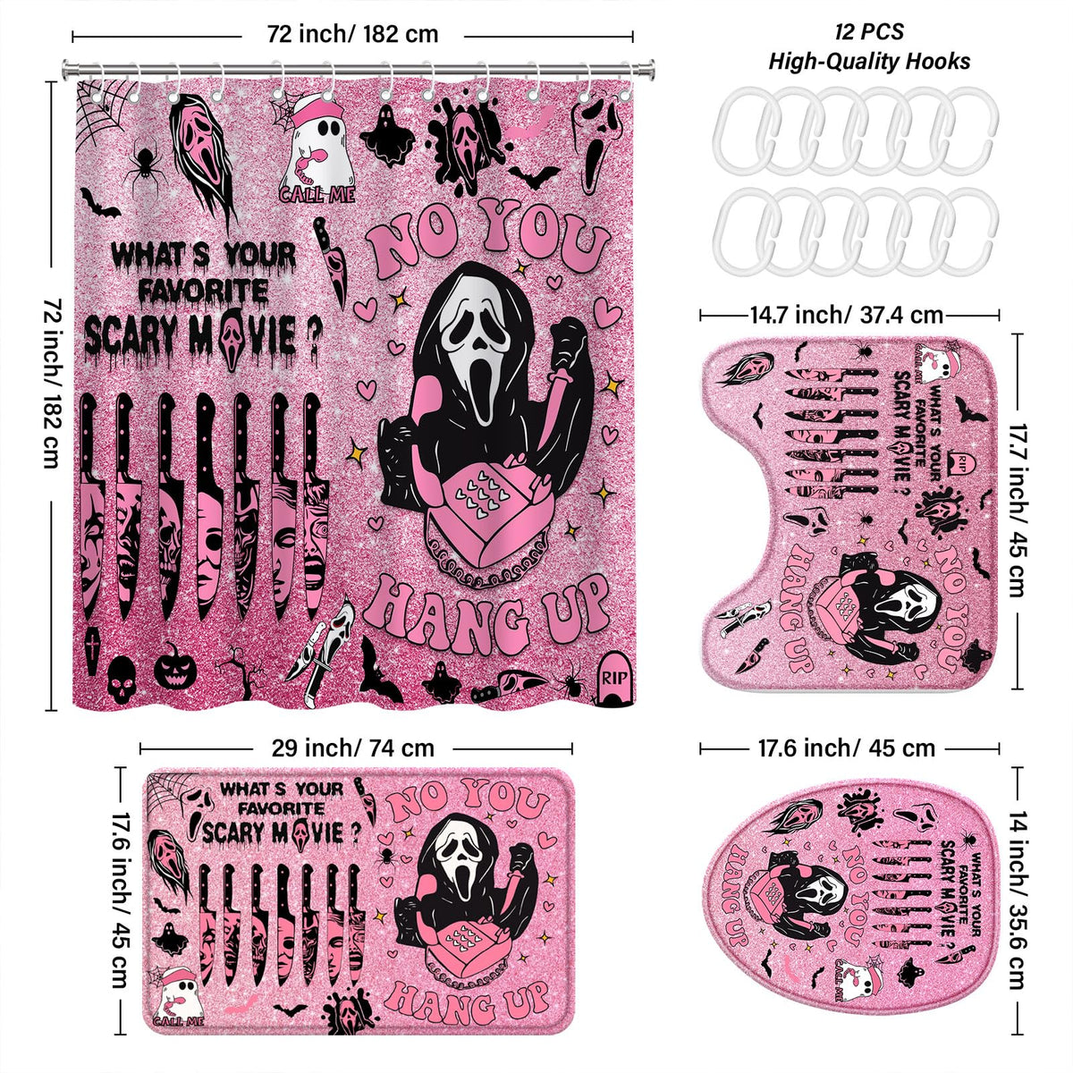 KAIRA pink horror bath rugs with non-slip backing for safe, stylish steps.