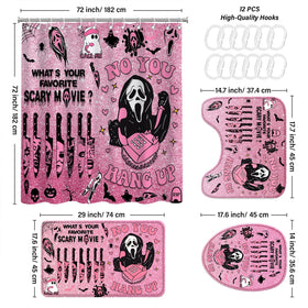 KAIRA pink horror bath rugs with non-slip backing for safe, stylish steps.