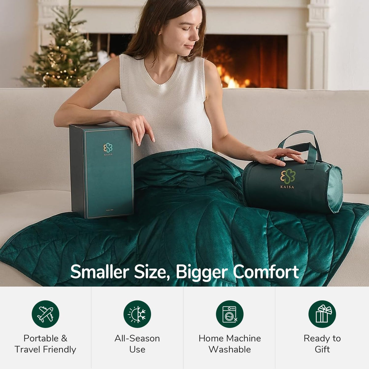 Kaisa leaf-design blanket showcases stylish shape for cozy travel sessions.