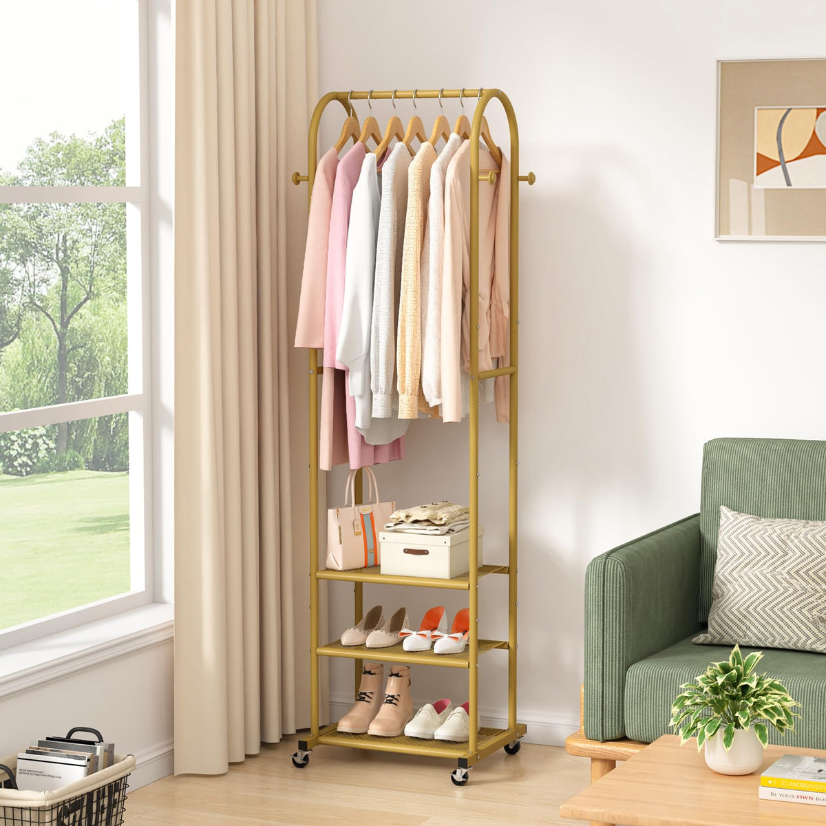 Kaitiemoo bottom mesh shelves for shoes and folded clothes.