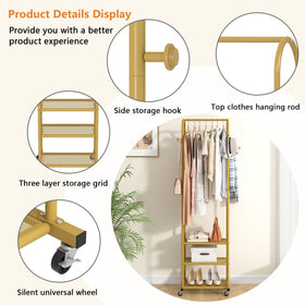 Kaitiemoo gold-finish clothing rack, top view emphasizing frame and space.
