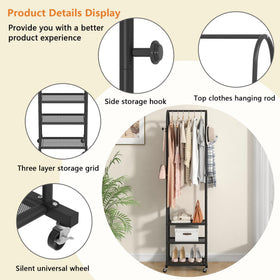 Kaitiemoo rack stands 71-8 inches tall for long garments and outerwear.