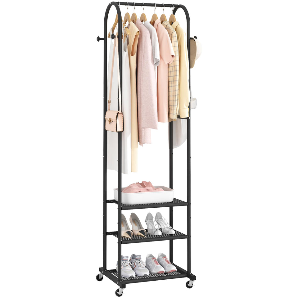 Kaitiemoo heavy duty clothing rack with wheels for easy mobility around laundry spaces.