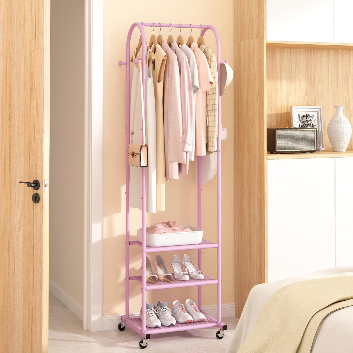 Kaitiemoo three mesh shelves bottom storage for shoes and folded clothes
