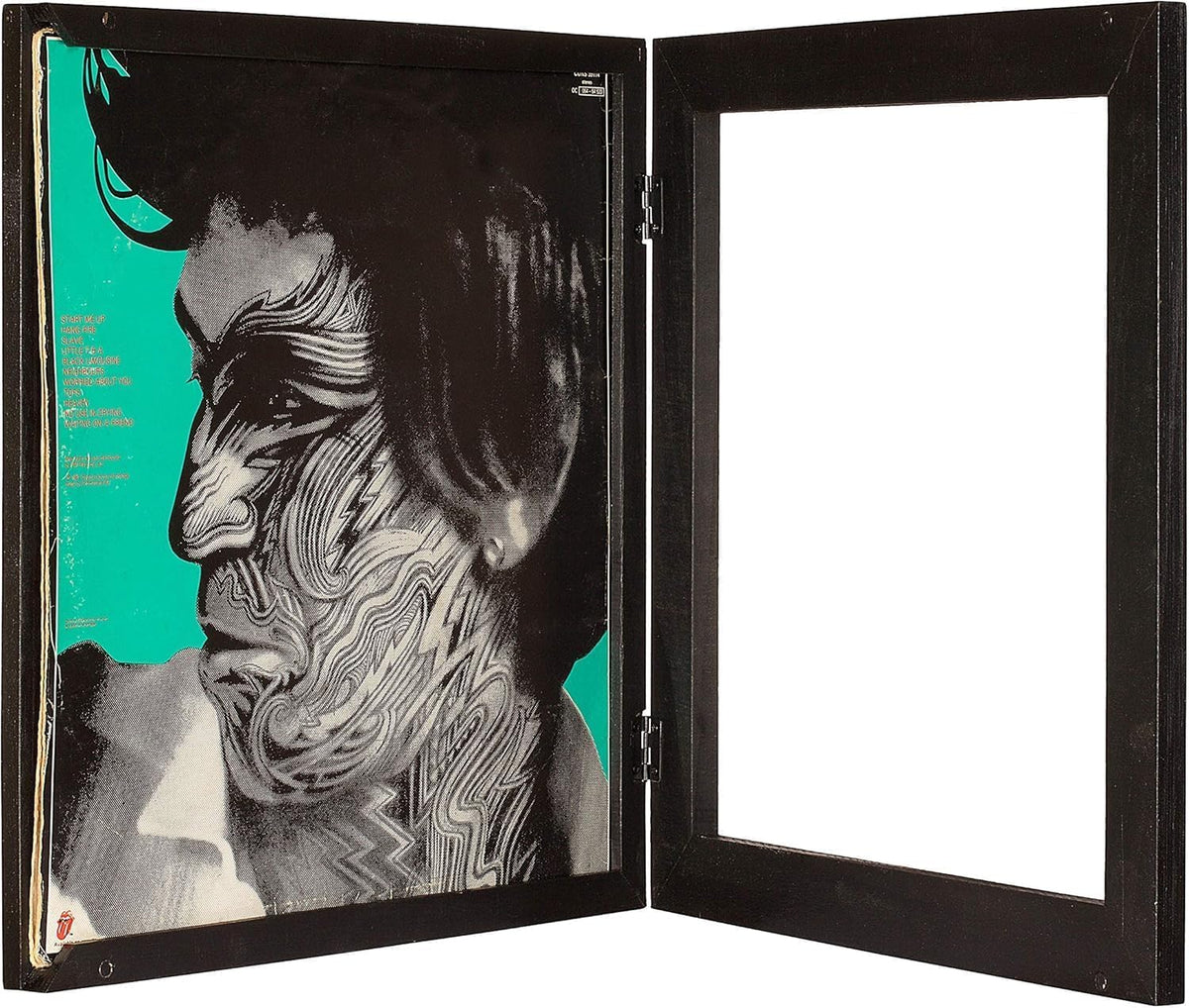 Kaiu vinyl record frame front view in black wood finish for wall display.