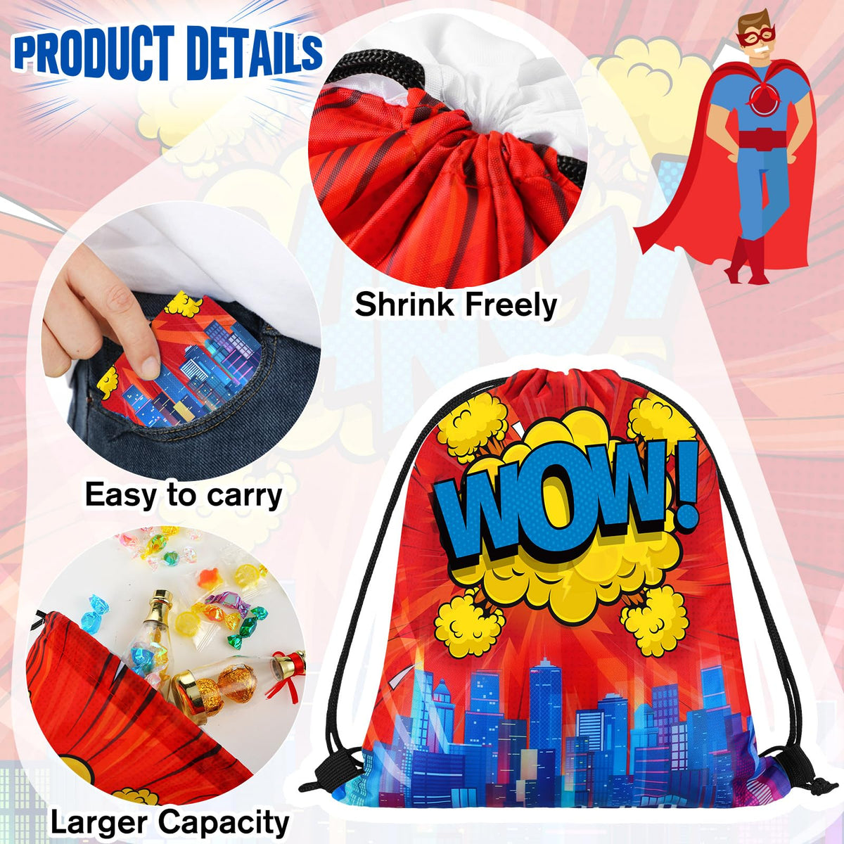 Kajaia Hero drawstring bag Boom design great for snacks and storage