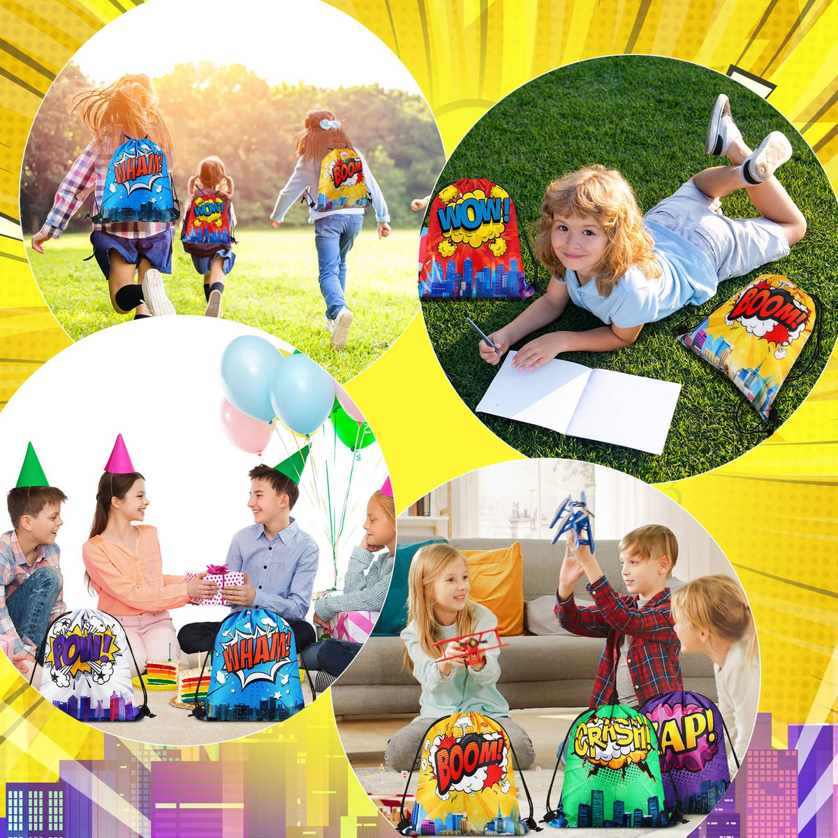 Kajaia Hero drawstring bag yellow design suitable for kids party supplies