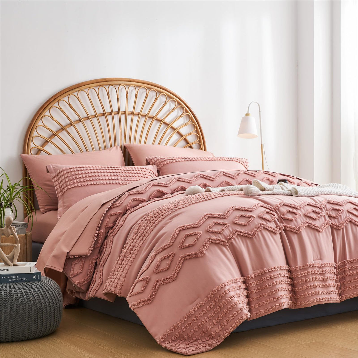 KAKIJUMN blush pink tufted comforter close-up texture adds cozy chic vibe