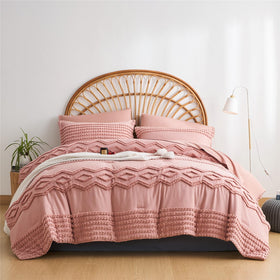 KAKIJUMN blush pink tufted comforter with pom pom accents adds charm