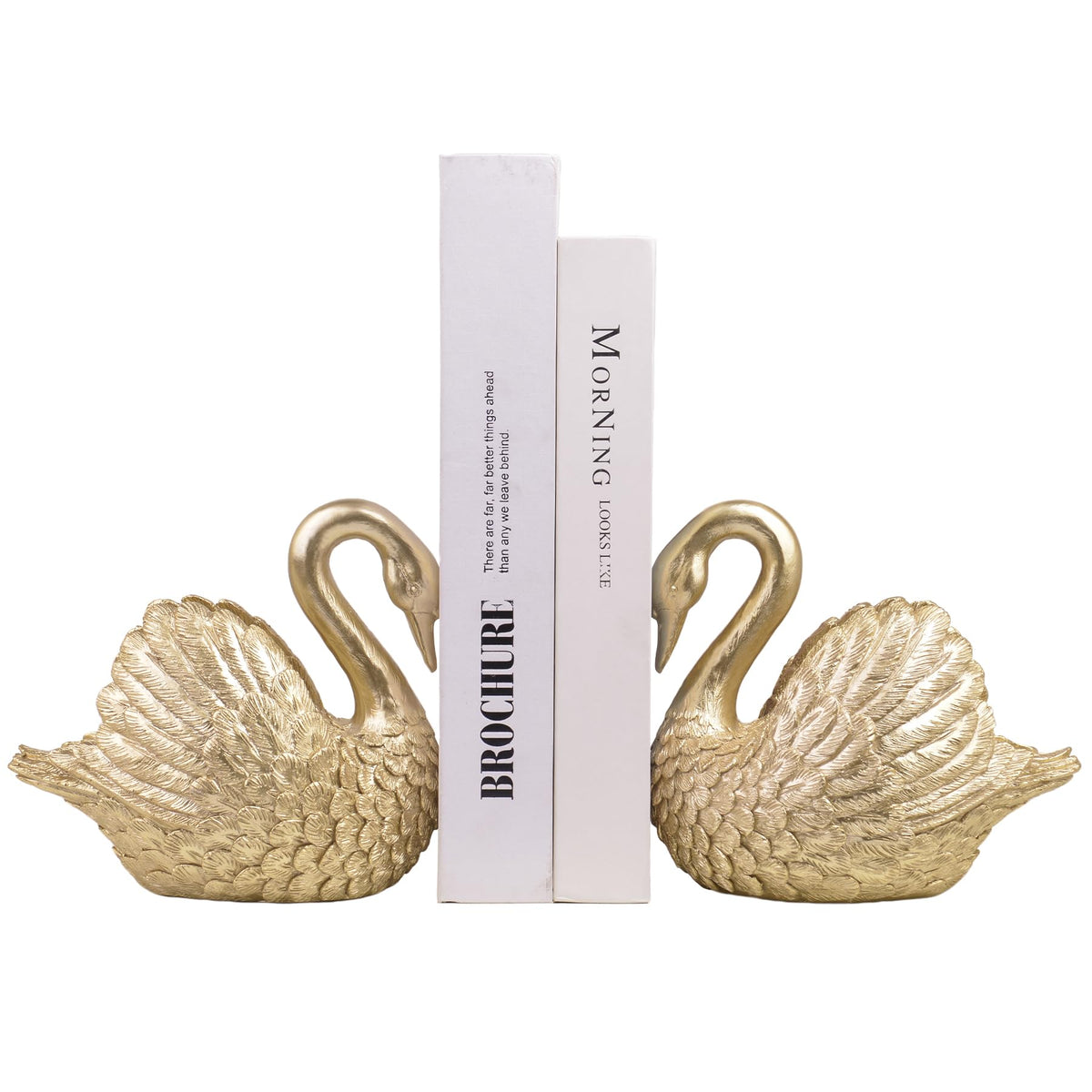 Kakizzy Swan gold decorative bookend keeps lightweight books neatly organized.