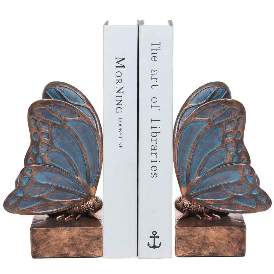 Kakizzy Vintage Blue Butterfly Bookends main view showing sturdy resin support