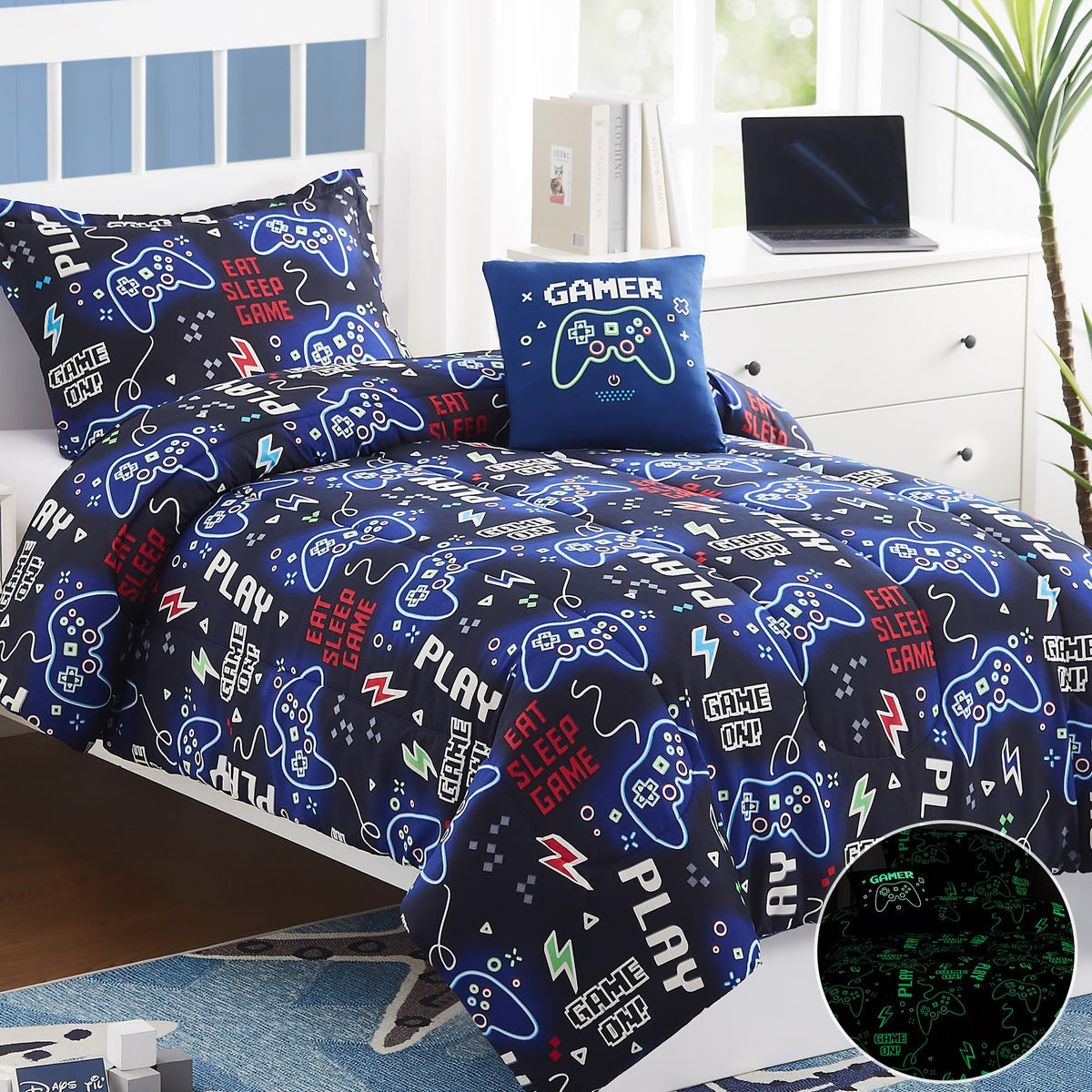 Kaleido Space easy-care bedding is machine washable for quick cleanups.