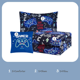 Kaleido Space gamer themed bedding enhances sleep space and room decor.