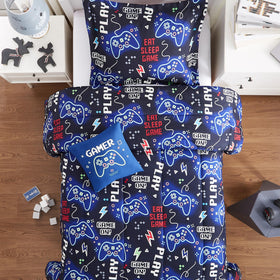 Kaleido Space glow pillow sham complements the themed gamer bedding.