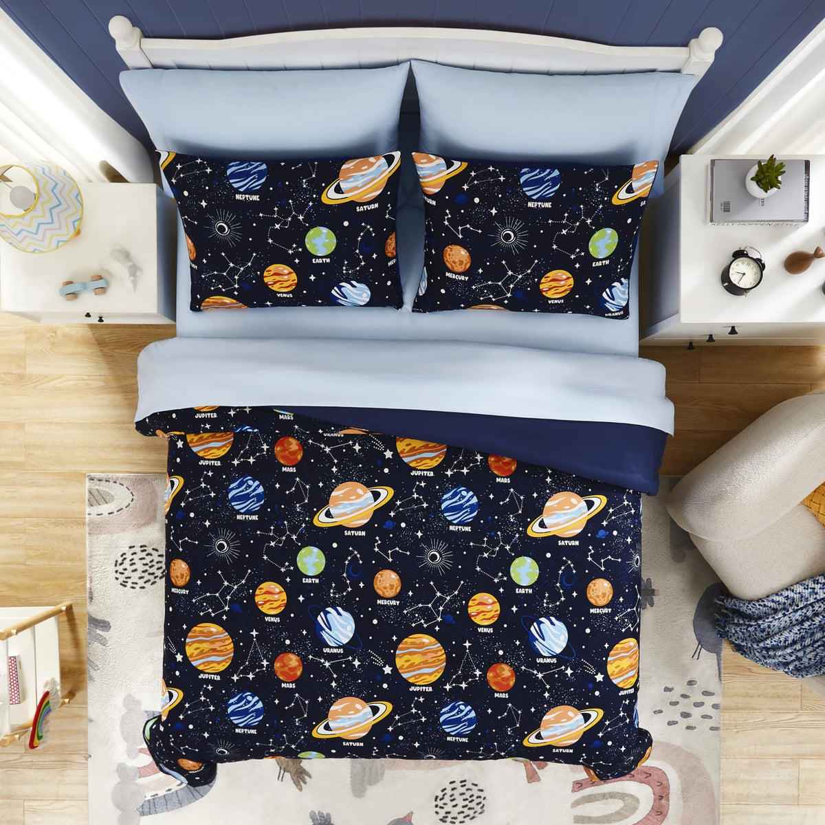 Kaleido Space twin comforter fabric stays vibrant with fade resistance